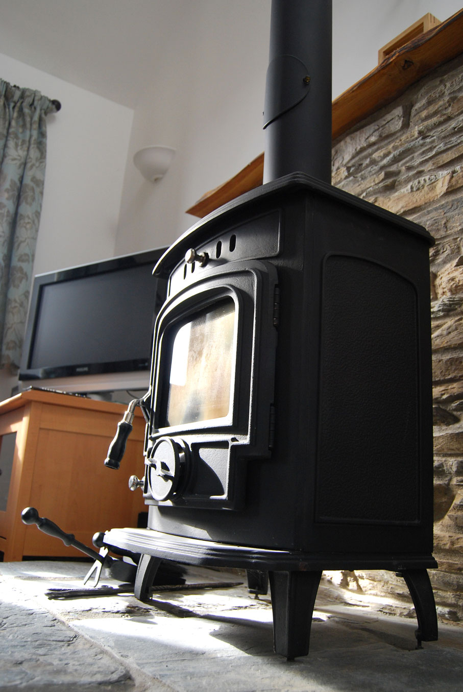 Woodburning stove at Long Linhay, Mortehoe, North Devon