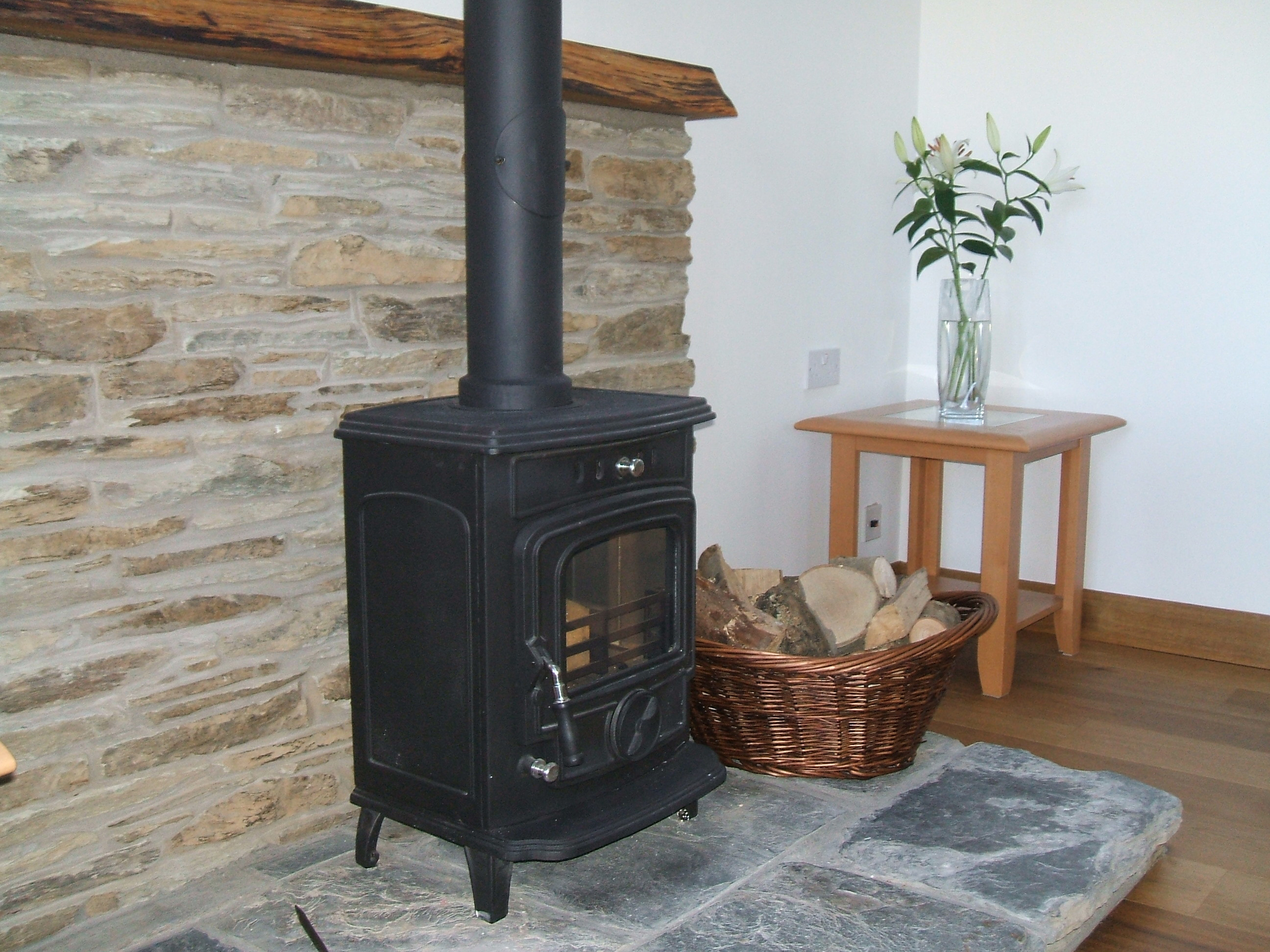 Woodburning stove at Long Linhay, Mortehoe, North Devon